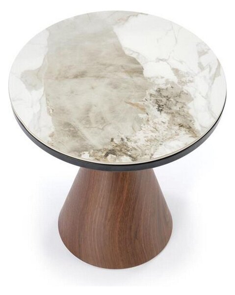 Masuta de cafea GENESIS S, marmura alba/nuc, ceramica, 50x53 cm