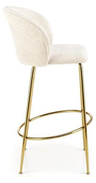 Scaun de bar H116, crem/auriu, stofa plusata, 50x59x101 cm