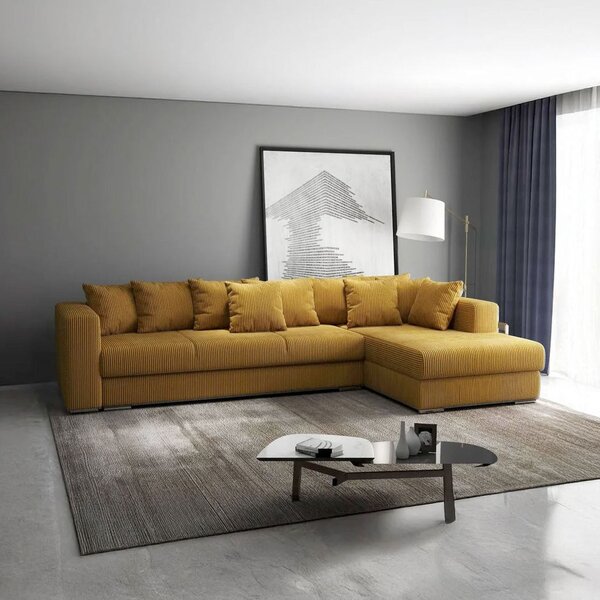 Colțar extensibil dumonde cu ladă de depozitare Gloria Zoom Mustar II 320x183 cm