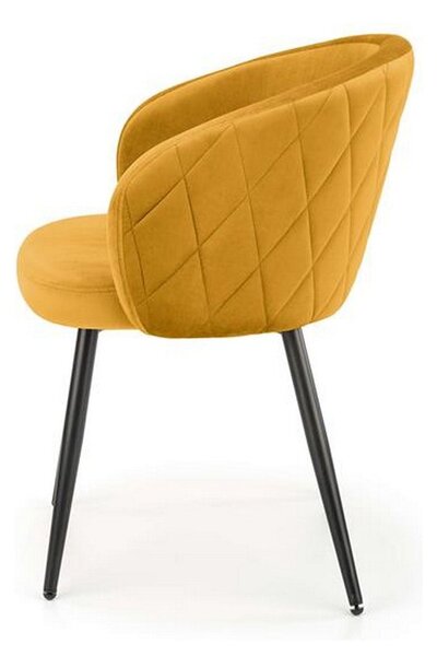 Scaun tapitat K430, galben, stofa catifelata, 61x54x77 cm