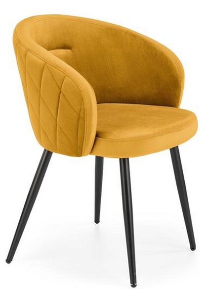 Scaun tapitat K430, galben, stofa catifelata, 61x54x77 cm