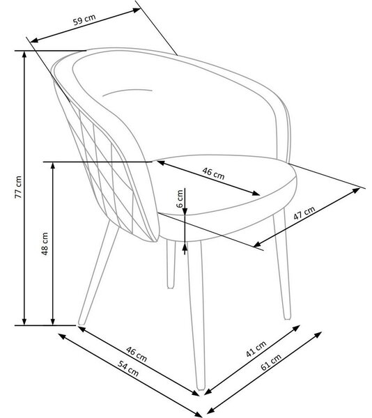 Scaun tapitat K430, galben, stofa catifelata, 61x54x77 cm