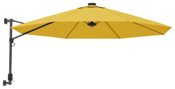 Umbrelă de soare montată pe perete, cu LED-uri, galben, 290 cm
