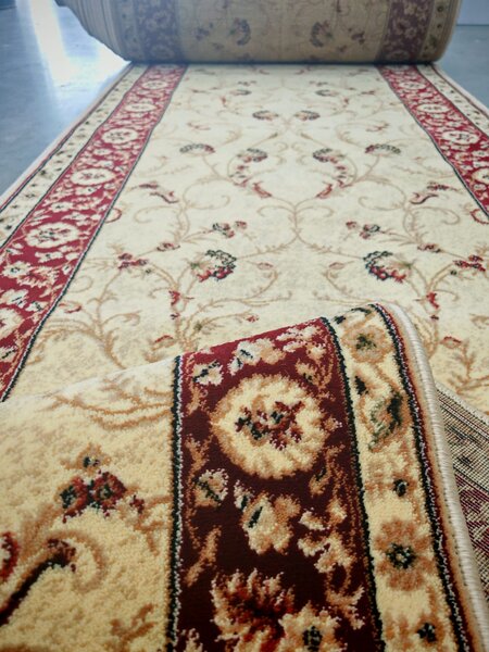 Traversa Hol, Model Clasic 523 120, Festonata, Latime 60 cm, Crem Rosu 60 x 1000