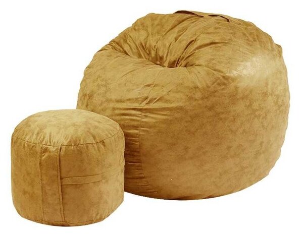 Set Fotoliu Matusalem cu Otoman (suport picioare) si Perna, Material Textil - Amber (caramel,maro)