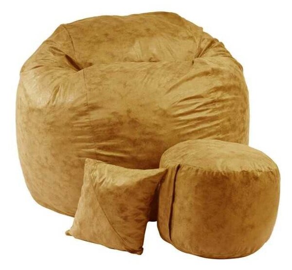 Set Fotoliu King Size cu Otoman (suport picioare) si Perna, Material Textil - Amber (caramel,maro)