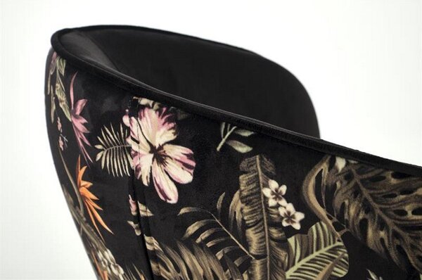 Scaun tapitat K506, negru, cu imprimeu floral, stofa catifelata, 55x60x82 cm