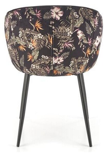 Scaun tapitat K506, negru, cu imprimeu floral, stofa catifelata, 55x60x82 cm