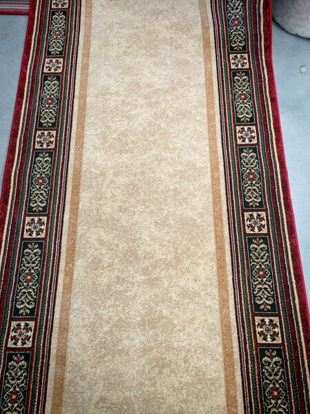 Traversa Hol Pensiune Hotel Biserica, Model Lotos 518 120, Latime 120 cm, Rosu Grena Bej, Festonata la capete 120 x 300