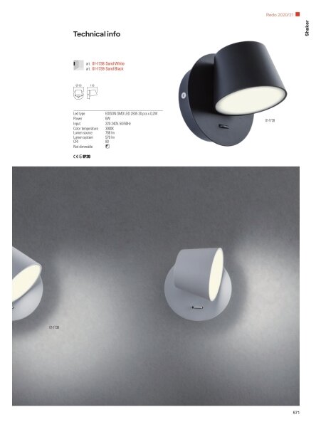 Redo 01-1738 - Aplică perete LED SHAKER LED/6W/230V alb