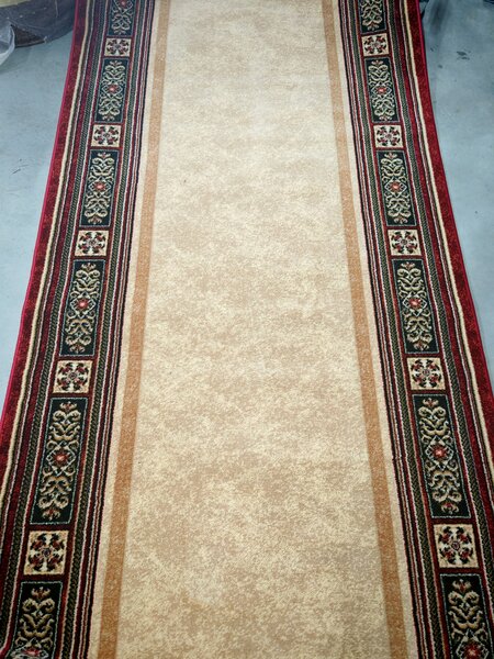 Traversa Hol Pensiune Hotel Biserica, Model Lotos 518 120, Latime 120 cm, Rosu Grena Bej, Festonata la capete 120 x 300