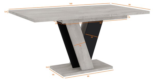 Masă de sufragerie Venag (gri deschis + Negru) (pentru 4 până la 6 persoane). 1055269