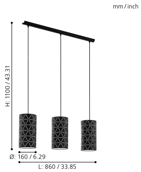 Eglo 98353 - Lustră pe cablu RAMON 3xE27/40W/230V