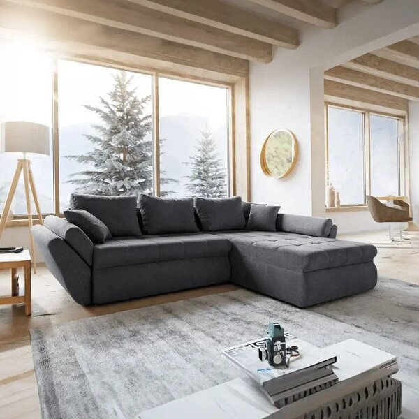 Colțar extensibil dumonde cu ladă de depozitare Loana Enjoy Grafit II 270x185 cm