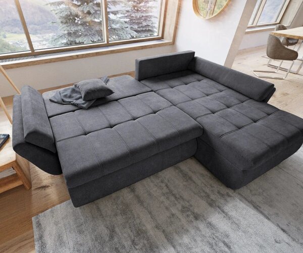 Colțar extensibil dumonde cu ladă de depozitare Loana Enjoy Grafit II 270x185 cm