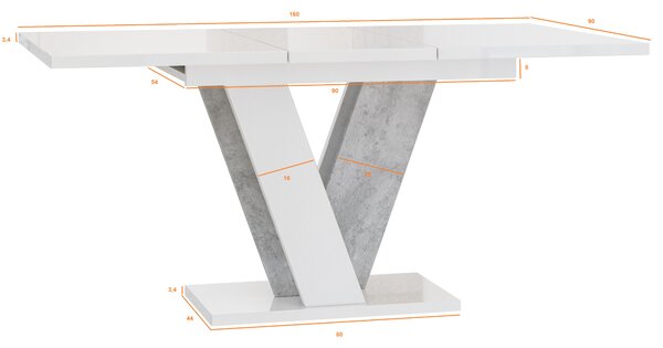 Masă de sufragerie Venag (negru lucios + piatră) (pentru 4 până la 6 persoane). 1055268