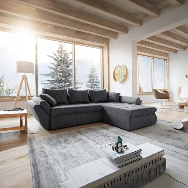 Colțar extensibil dumonde cu ladă de depozitare Loana Enjoy Grafit II 270x185 cm