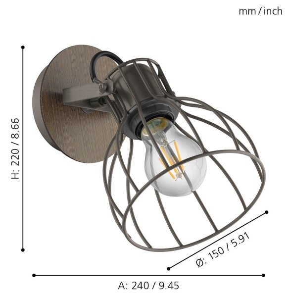 Eglo 98134 - Aplică perete spot SAMBATELLO 1xE27/40W/230V