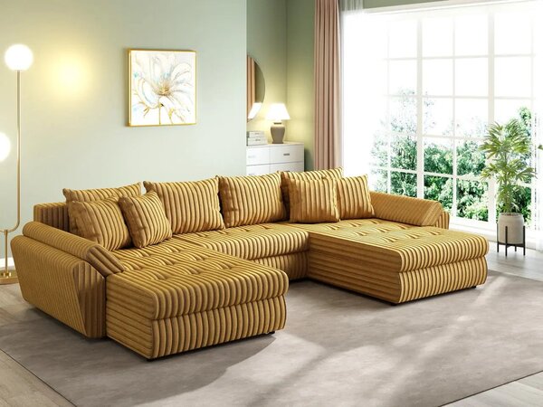 Colțar extensibil dumonde cu ladă de depozitare Loana U Ambience Mustar 375x185 cm