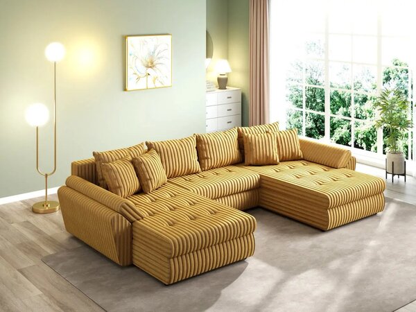 Colțar extensibil dumonde cu ladă de depozitare Loana U Ambience Mustar 375x185 cm
