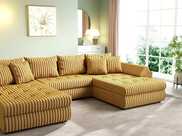 Colțar extensibil dumonde cu ladă de depozitare Loana U Ambience Mustar 375x185 cm