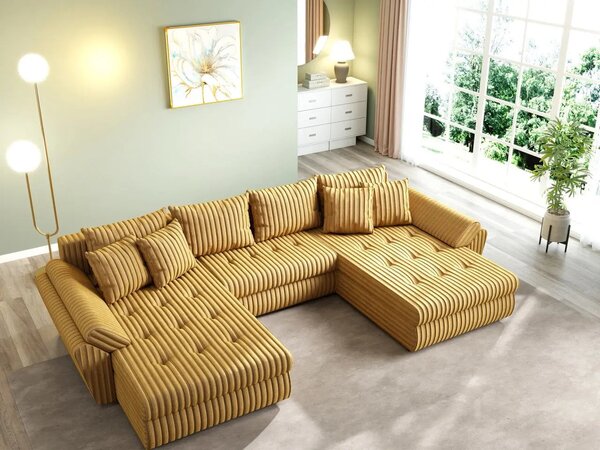 Colțar extensibil dumonde cu ladă de depozitare Loana U Ambience Mustar 375x185 cm