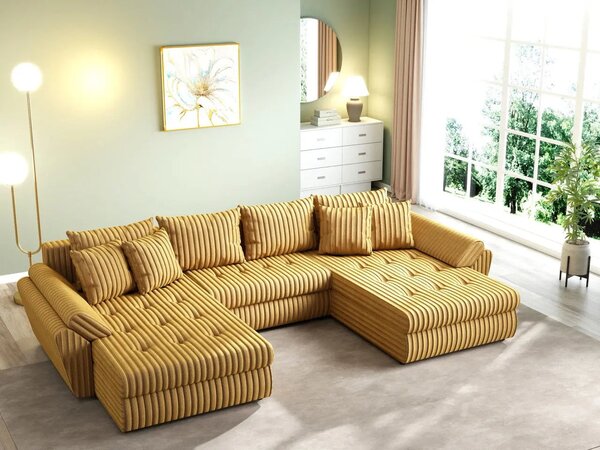 Colțar extensibil dumonde cu ladă de depozitare Loana U Ambience Mustar 375x185 cm