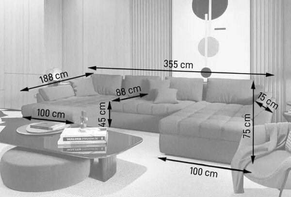 Colțar extensibil dumonde cu ladă de depozitare Loana U Enjoy Grey 375x185 cm