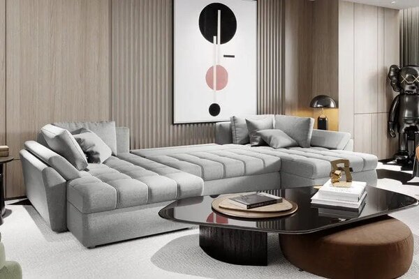 Colțar extensibil dumonde cu ladă de depozitare Loana U Enjoy Silver 375x185 cm