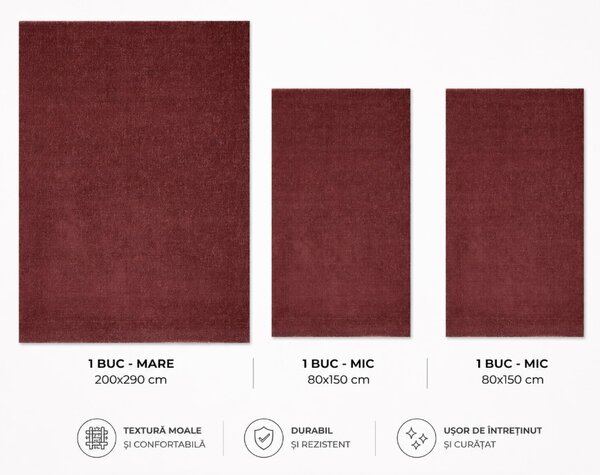 Covor Belgian Living Dormitor, Fargo 71501 010, Bordo Set 80x150 cm -2 buc si 200 x 290 cm -1 buc 80 x 150 -2/ 200 x 290 -1