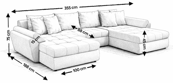Colțar extensibil dumonde cu ladă de depozitare Loana U Enjoy Grey 375x185 cm