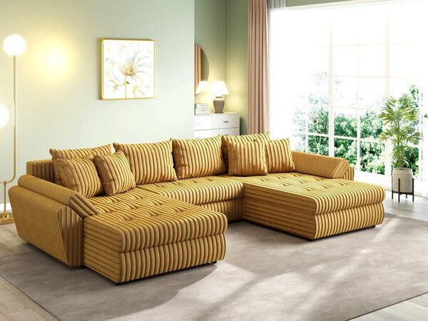 Colțar extensibil dumonde cu ladă de depozitare Loana U Ambience Mustar 375x185 cm