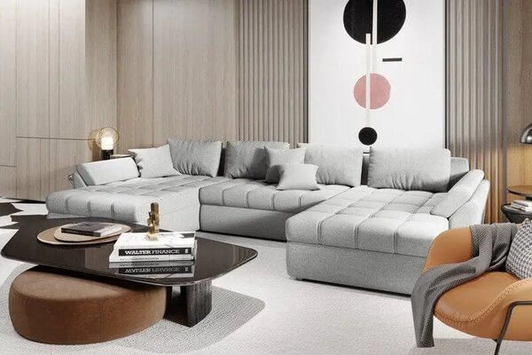 Colțar extensibil dumonde cu ladă de depozitare Loana U Enjoy Silver 375x185 cm