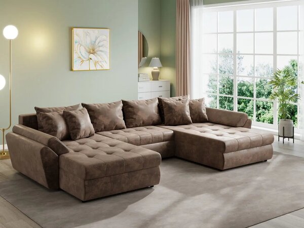 Colțar extensibil dumonde cu ladă de depozitare Loana U Madagaskar Brown 375x185 cm