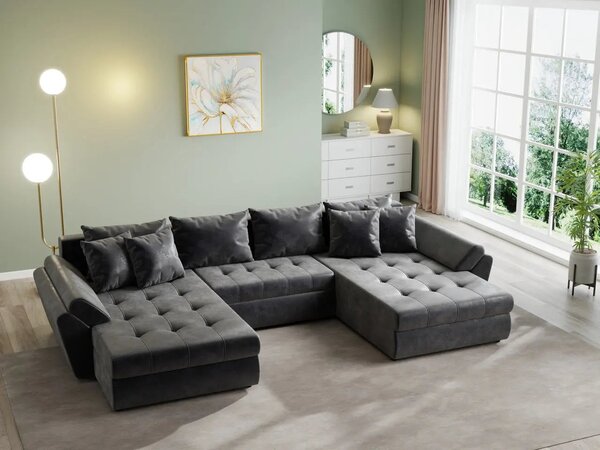 Colțar extensibil dumonde cu ladă de depozitare Loana U Madagaskar Black 375x185 cm