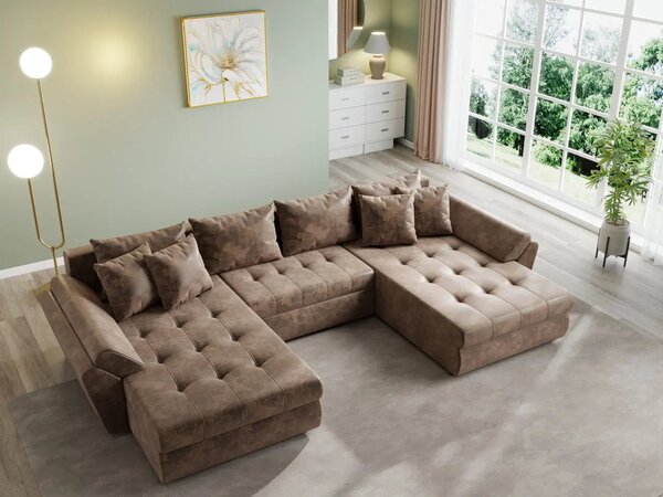 Colțar extensibil dumonde cu ladă de depozitare Loana U Madagaskar Brown 375x185 cm