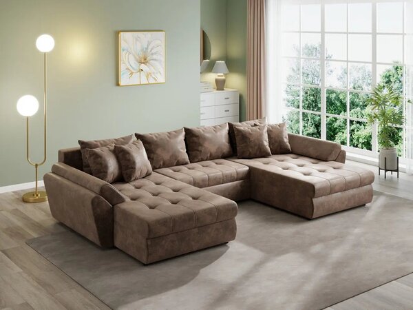 Colțar extensibil dumonde cu ladă de depozitare Loana U Madagaskar Brown 375x185 cm