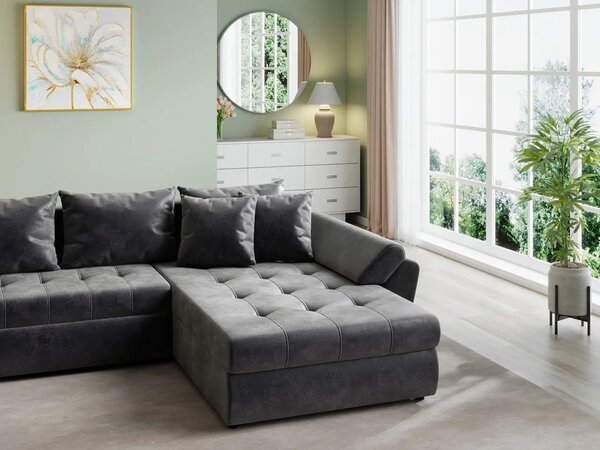 Colțar extensibil dumonde cu ladă de depozitare Loana U Madagaskar Black 375x185 cm