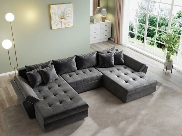 Colțar extensibil dumonde cu ladă de depozitare Loana U Madagaskar Black 375x185 cm