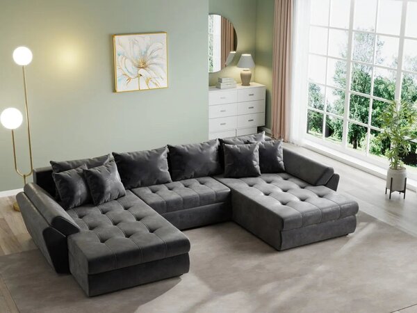 Colțar extensibil dumonde cu ladă de depozitare Loana U Madagaskar Black 375x185 cm