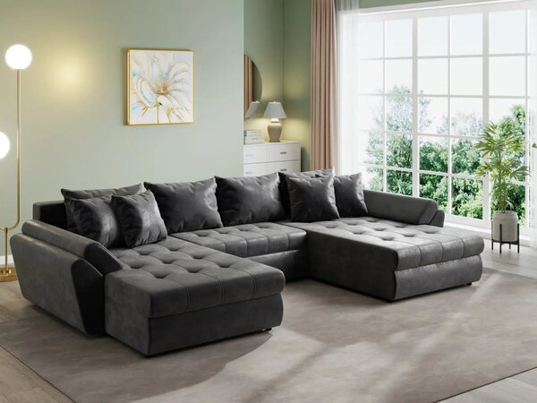 Colțar extensibil dumonde cu ladă de depozitare Loana U Madagaskar Black 375x185 cm