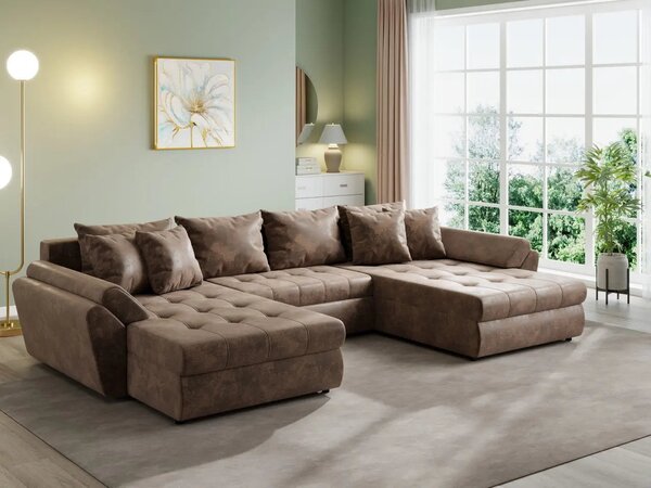 Colțar extensibil dumonde cu ladă de depozitare Loana U Madagaskar Brown 375x185 cm