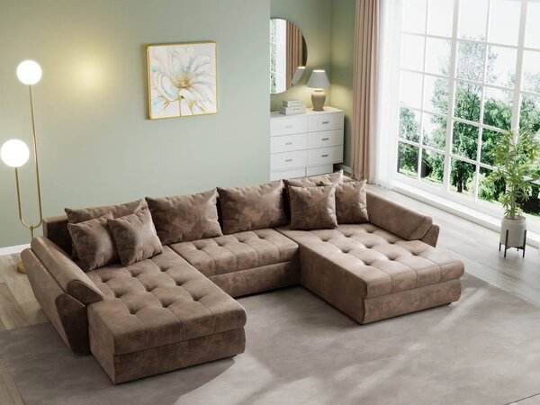 Colțar extensibil dumonde cu ladă de depozitare Loana U Madagaskar Brown 375x185 cm