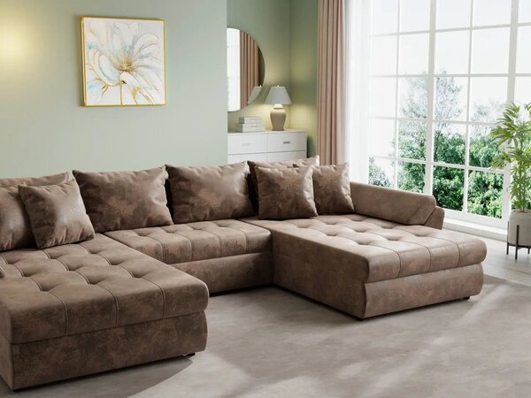 Colțar extensibil dumonde cu ladă de depozitare Loana U Madagaskar Brown 375x185 cm