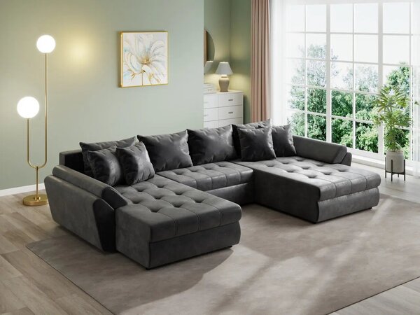 Colțar extensibil dumonde cu ladă de depozitare Loana U Madagaskar Black 375x185 cm