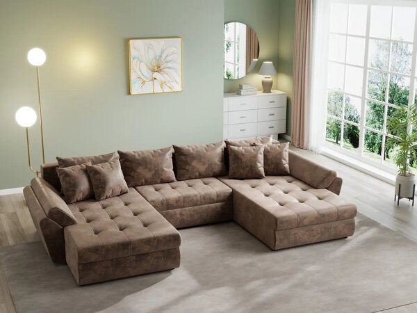 Colțar extensibil dumonde cu ladă de depozitare Loana U Madagaskar Brown 375x185 cm