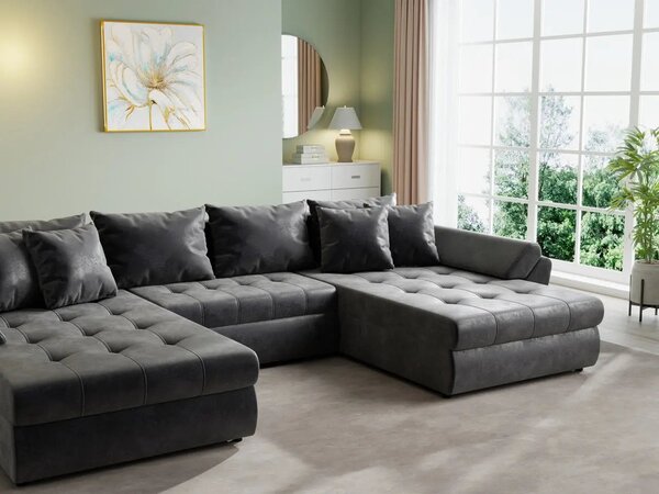 Colțar extensibil dumonde cu ladă de depozitare Loana U Madagaskar Black 375x185 cm