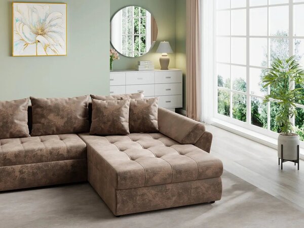 Colțar extensibil dumonde cu ladă de depozitare Loana U Madagaskar Brown 375x185 cm