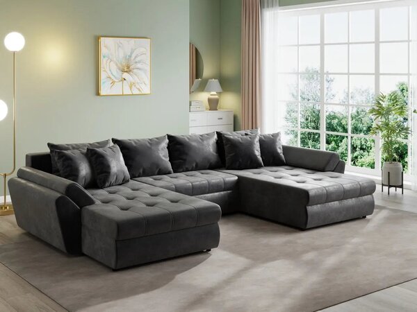 Colțar extensibil dumonde cu ladă de depozitare Loana U Madagaskar Black 375x185 cm