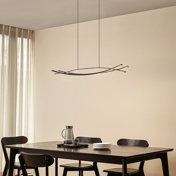 Lucande Lampă suspendată LED Sayori, 98 cm, negru, dimabil, reglabil, Negru, Camera de zi / sufragerie, Metal, Modern